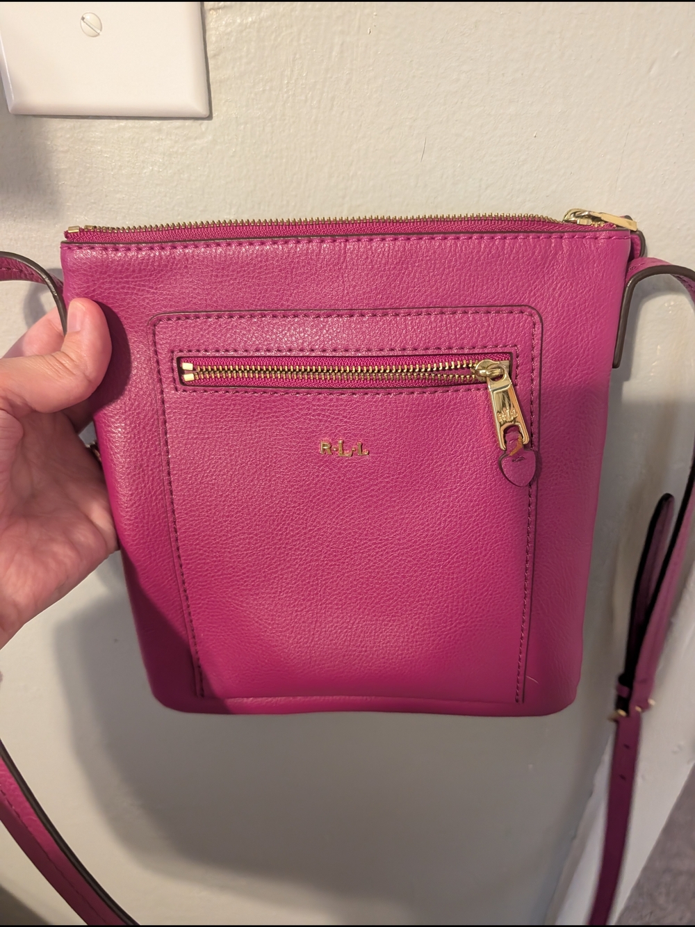 Ralph Lauren Fuchsia Pebbled Leather Crossbody with Gold Hardware